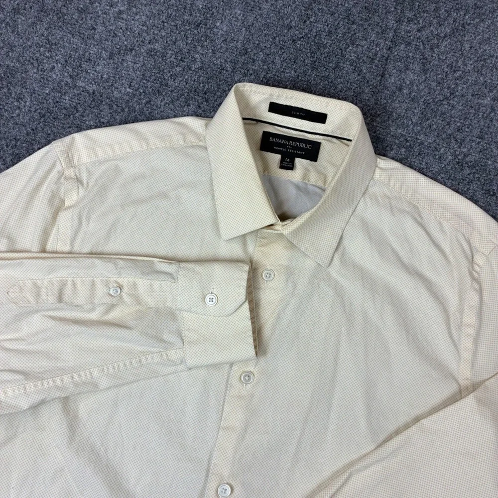 Banana Republic Mens Slim Fit Wrinkle Resistant Yellow Houndstooth Shirt Medium